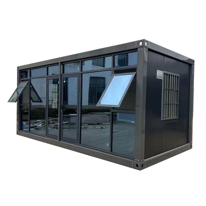 Aanpassen Layout Prefab Moderne Stabiel 20 40 ft Op maat gemaakte glazen gordijn muur Stalen sandwichpaneel Afneembare containerhuis